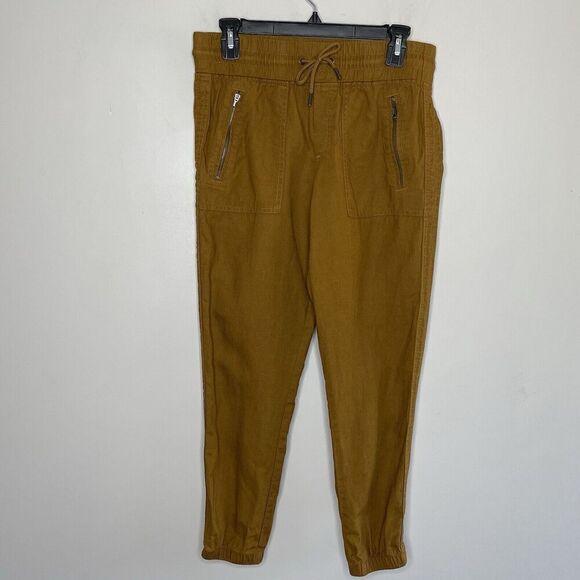 ATHLETA Cabo Jogger Women 2 Mustard Brown 100% Linen Drawstring Hiking - Picture 1 of 8